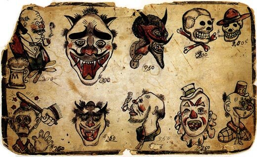 Tattoo flash sheet by Gus Wagner ca 1900 via Flash from the Past 