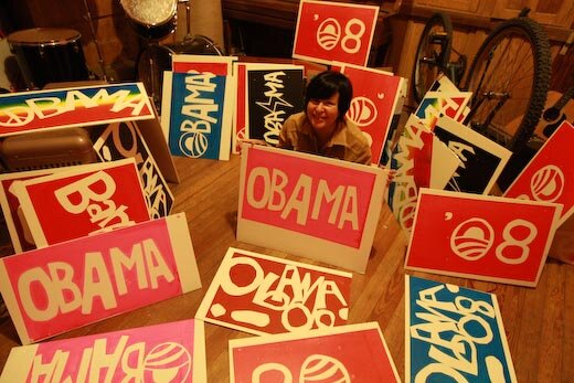 Obama for President Campaign Signs handmade Screened Cruz Ortiz Bunnyphonic